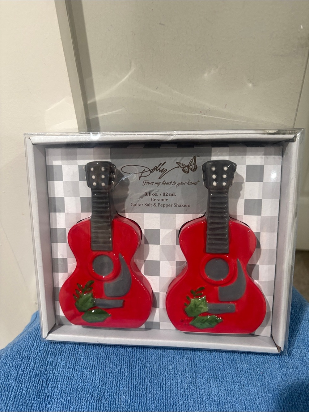 Dolly Ceramic Red Guitar Salt & Pepper Shakers - Set of 2